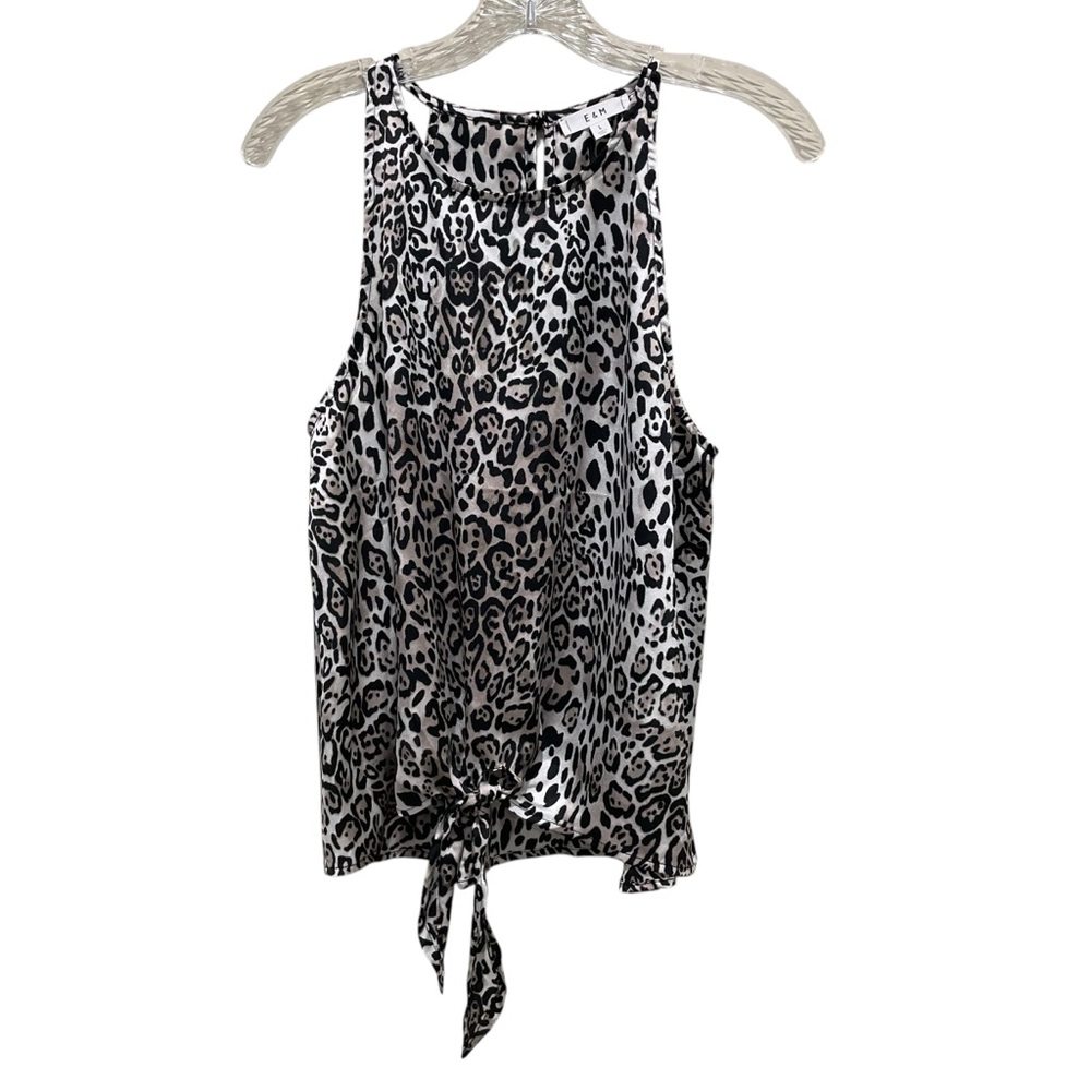 E & M Leopard Print Tie Front Sleeveless Tank Top Women’s Size Large